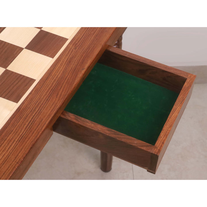 Combo of 23" Tournament Golden Rosewood & Maple Chess Board Table with Drawers - 27" Height with 4.1" Pro Staunton Weighted Sheesham wood Chess Pieces