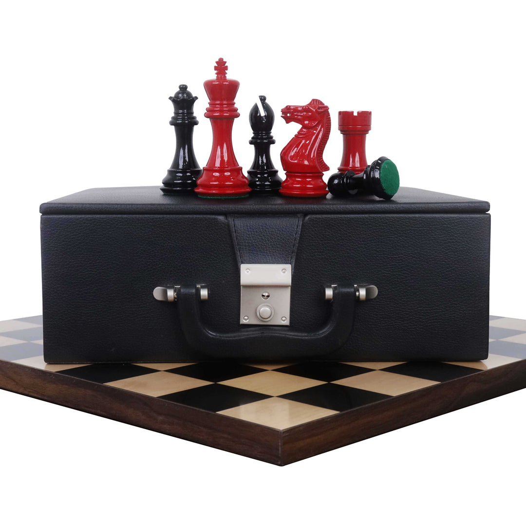Combo of 4.1" Pro Staunton Chess Set - Pieces in Painted Boxwood with Board and Box