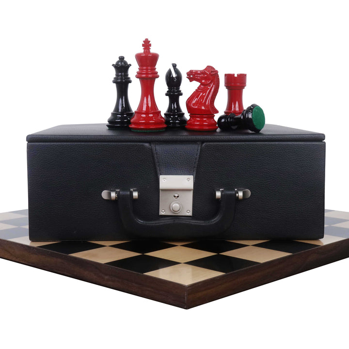 Combo of 4.1" Pro Staunton Chess Set - Pieces in Painted Boxwood with Board and Box