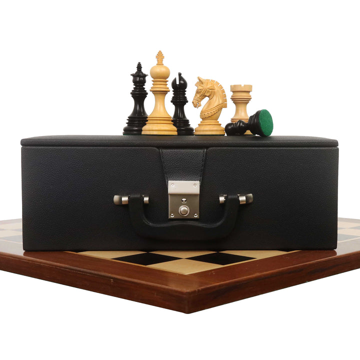 Combo of 4.1" Stallion Staunton Luxury Ebony Wood Chess Pieces with 23" Large Ebony & Maple Wood Chessboard and Storage Box