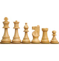 Light boxwood French Lardy chess pieces on white background.