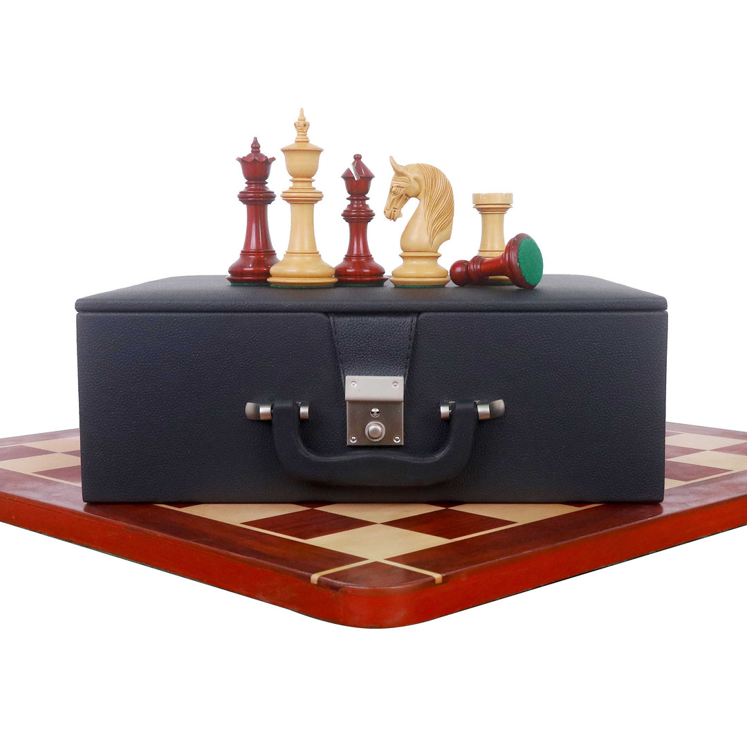 Combo of 4.6" Bath Luxury Staunton Chess Set - Pieces in Bud Rosewood with Board and Box