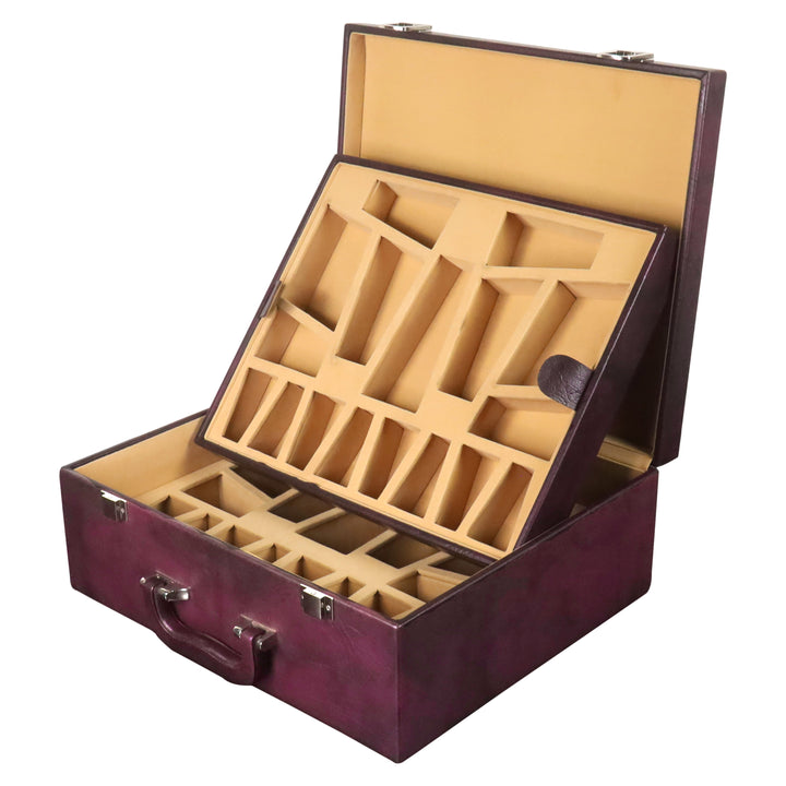 Signature Leatherette Coffer Storage Box - Burgundy - Chess Pieces of 4.2" to 5.0" - Warehouse Clearance - USA Shipping Only