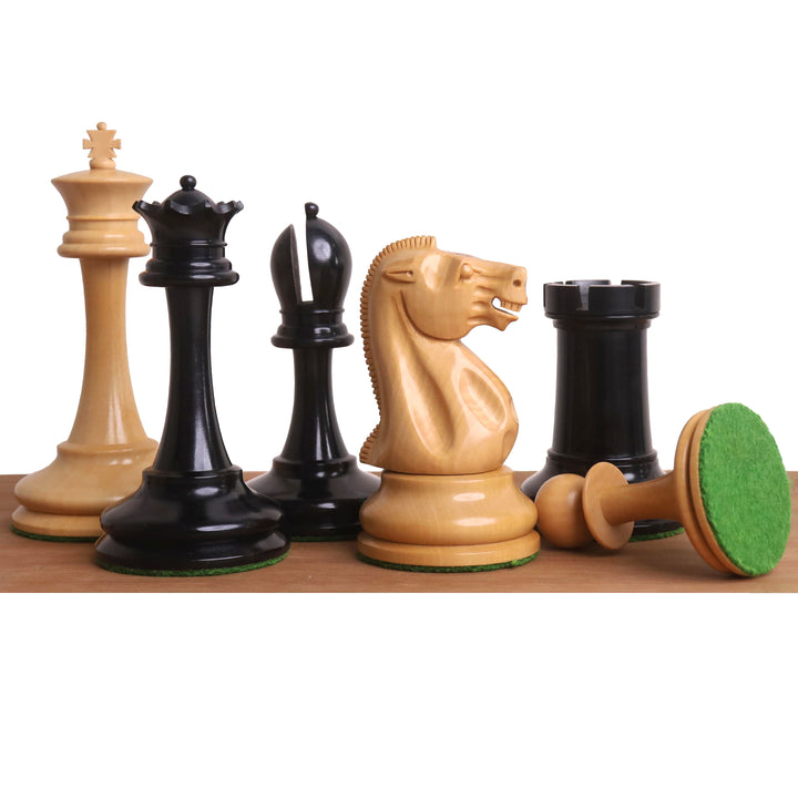 19th century B & Co Reproduced Luxury Chess Set- Chess Pieces Only- Ebony Wood & Boxwood– 4.2″ King