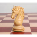 Front view of a finely detailed boxwood Goliath Series Knight chess piece.