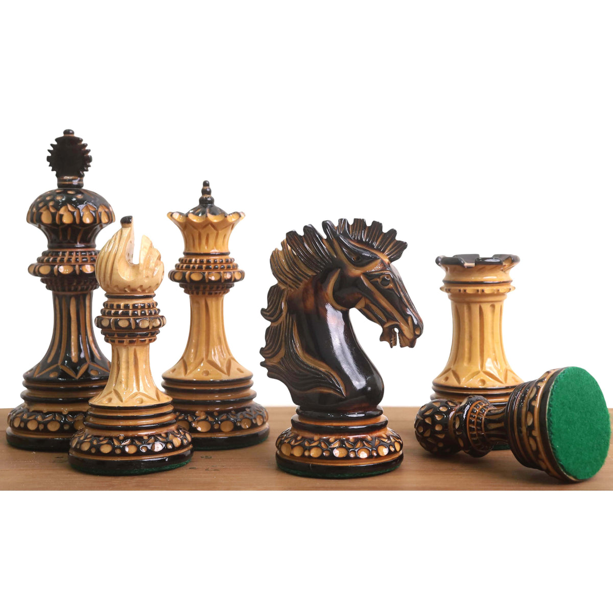 Alexandria Luxury Staunton Burnt Carving Chess Set- Chess Pieces Only - Triple Weighted - Lacquered Boxwood - Warehouse Clearance - Europe Shipping Only