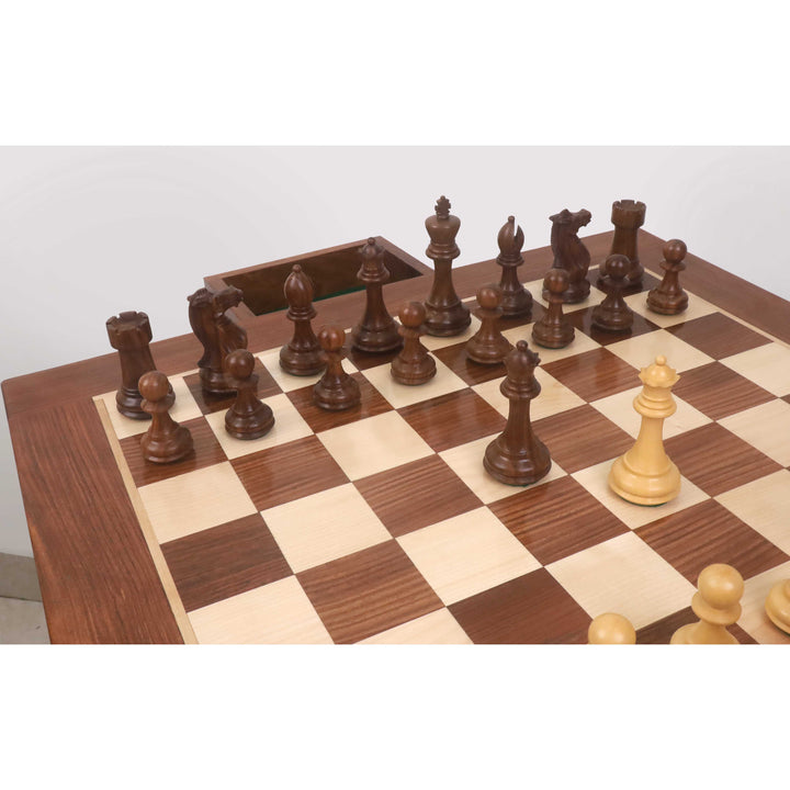 Combo of 23" Tournament Golden Rosewood & Maple Chess Board Table with Drawers - 27" Height with 4.1" Pro Staunton Weighted Sheesham wood Chess Pieces