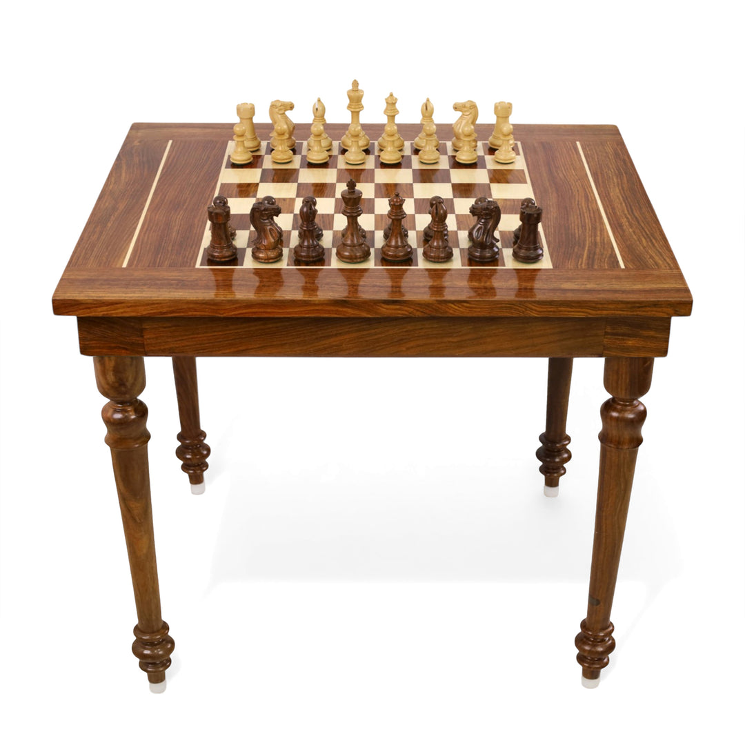 Combo of 30" Chessmaster's Series Golden Rosewood Chess Table with 4.1" Pro Staunton Weighted Golden Rosewood Pieces with Storage Drawers