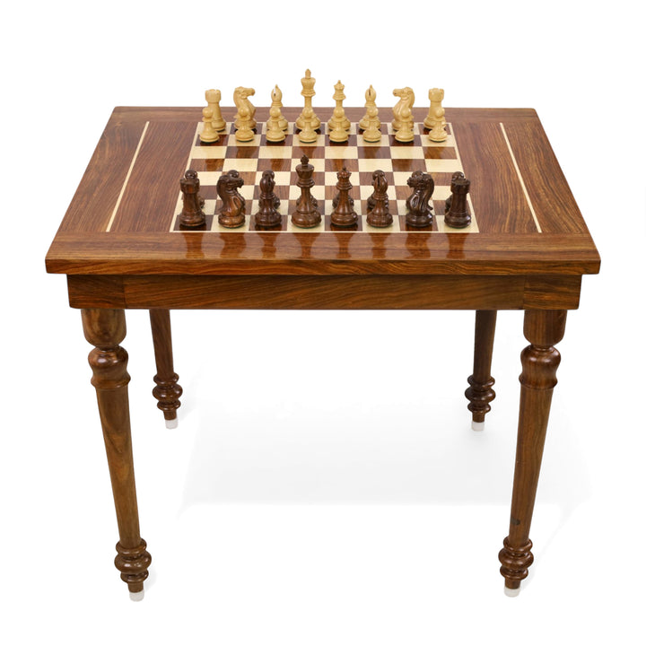 Combo of 30" Chessmaster's Series Golden Rosewood Chess Table with 4.1" Pro Staunton Weighted Golden Rosewood Pieces with Storage Drawers
