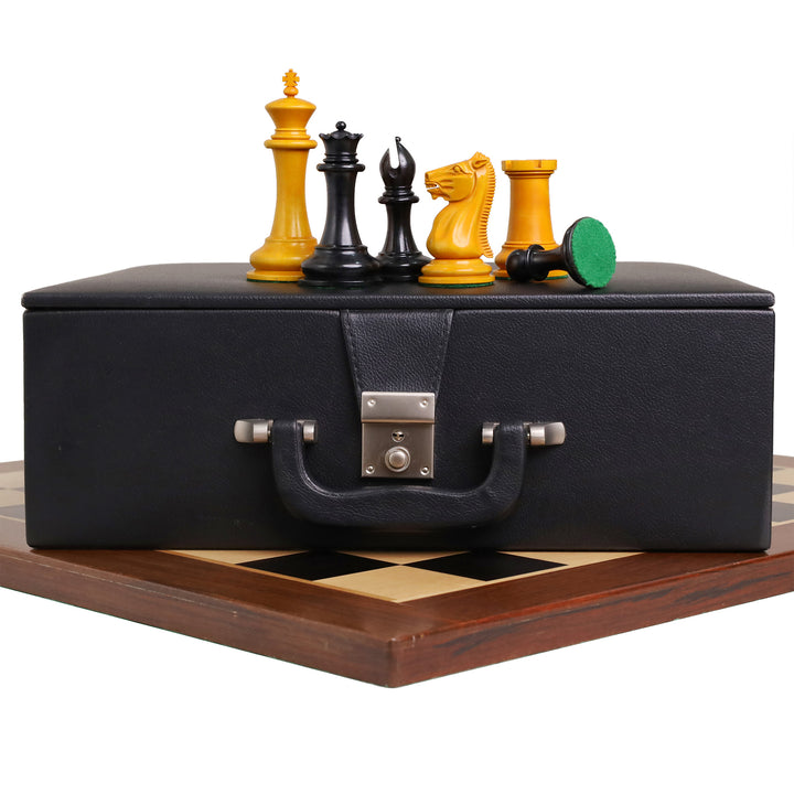 1849-50 Leuchars Cook Staunton Chess Set - Ebony Wood & Antiqued Boxwood - 4.5" with Board and Box