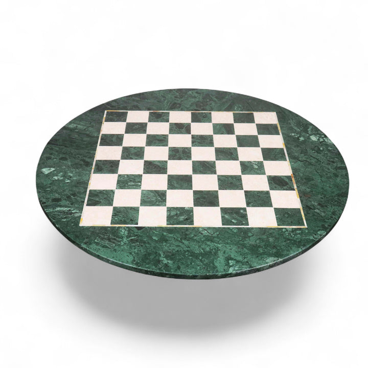 24" Luxury Round Marble Stone Chess Board- Green and White Semi Precious Stone