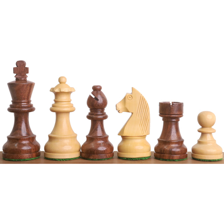 Kombo z 3,3" turniejowym zestaw szachów Staunton - figury w Złote Drewno Różane z planszą i pudełkiem