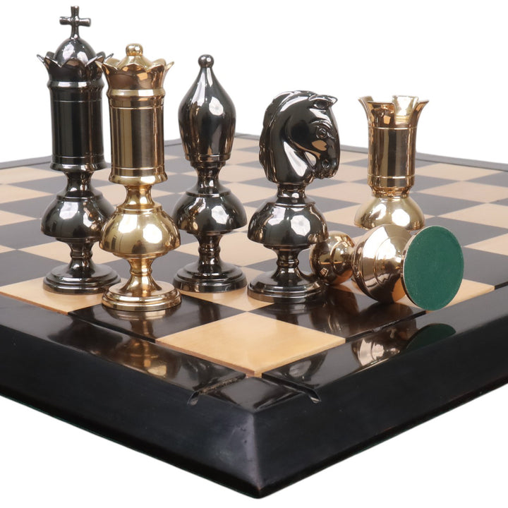 6” Giant Victorian Series Brass Metal Luxury Combo Chess Set - Pieces in Metal with 25" Ebony Wood  Chess board