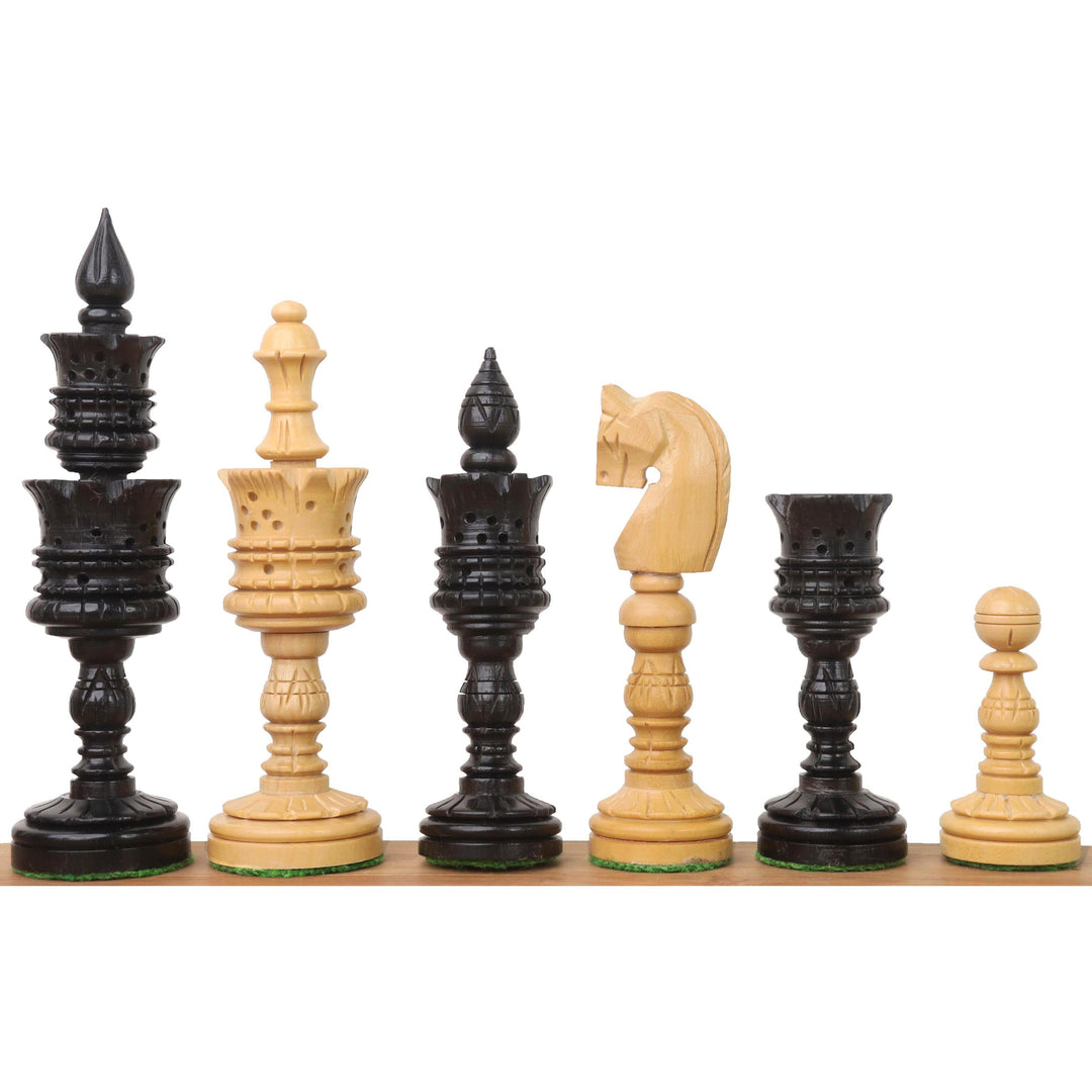 4.7" Hand Carved Lotus Series Chess Set- Chess Pieces Only in Weighted Ebony Wood