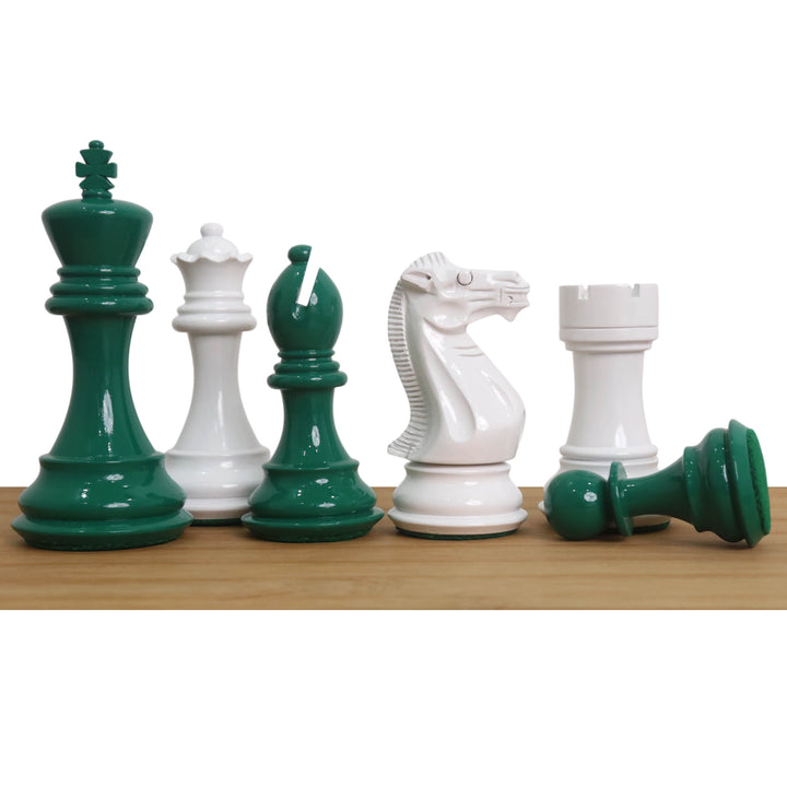 4.1" Pro Staunton Weighted Green & White Painted Wooden Chess Set- Chess Pieces Only