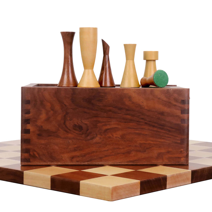 3.4 « Minimalist Tower Serie d'échecs lestés combiné - pièces en palissandre doré avec échiquier sans bordures et coffret