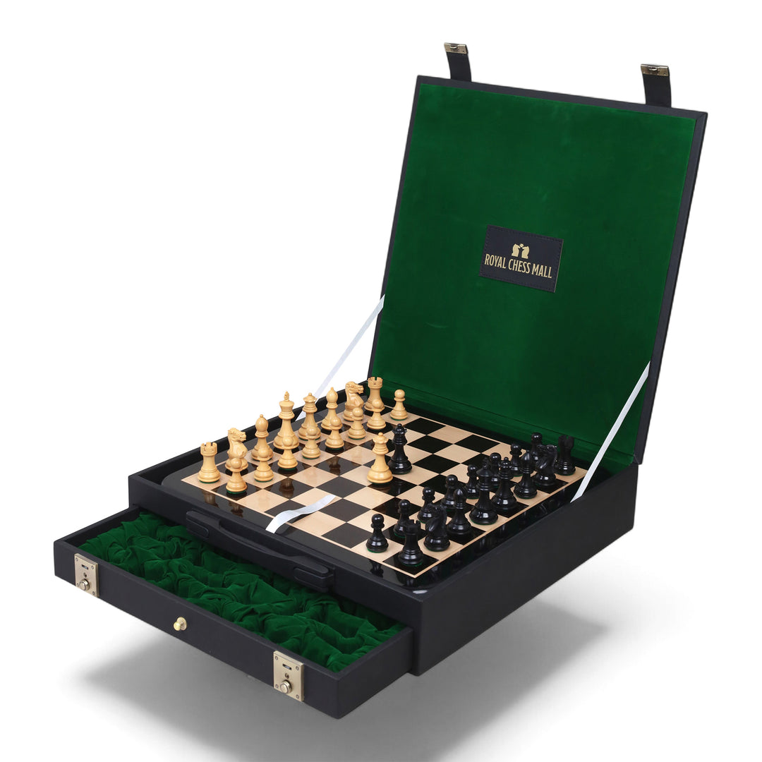 3" Professional Staunton Gift Chess Set - Pieces in Ebonized Boxwood with 17" Ebony Board & Storage Case