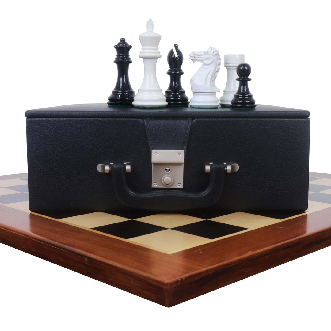 Combo of 4.1" Pro Staunton Black & White Lacquered Wooden Chess Pieces with 23" Large Ebony & Maple Wood Chessboard and Storage Box