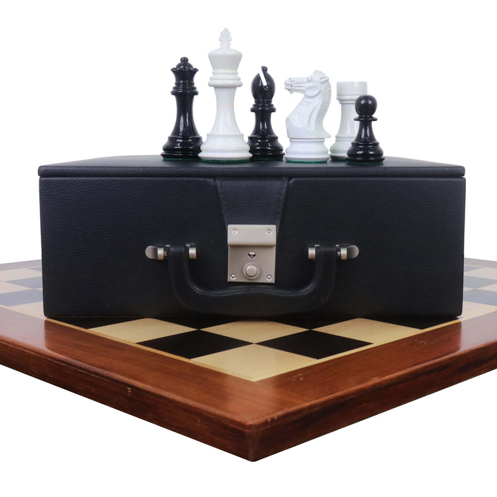 Combo of 4.1" Pro Staunton Black & White Lacquered Wooden Chess Pieces with 23" Large Ebony & Maple Wood Chessboard and Storage Box