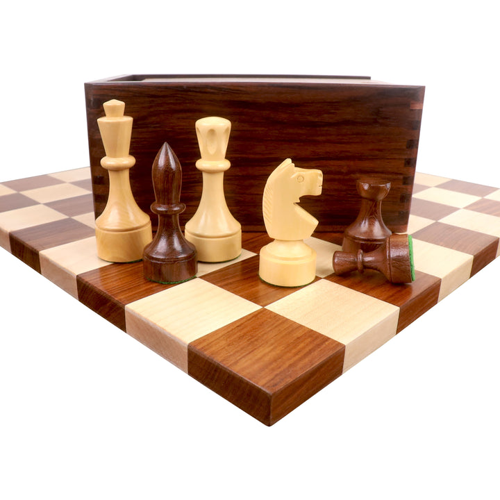 3.8 « Bundesform German Staunton Jeu d'échecs - Pièces d'échecs avec échiquier et boîte - Palissandre doré