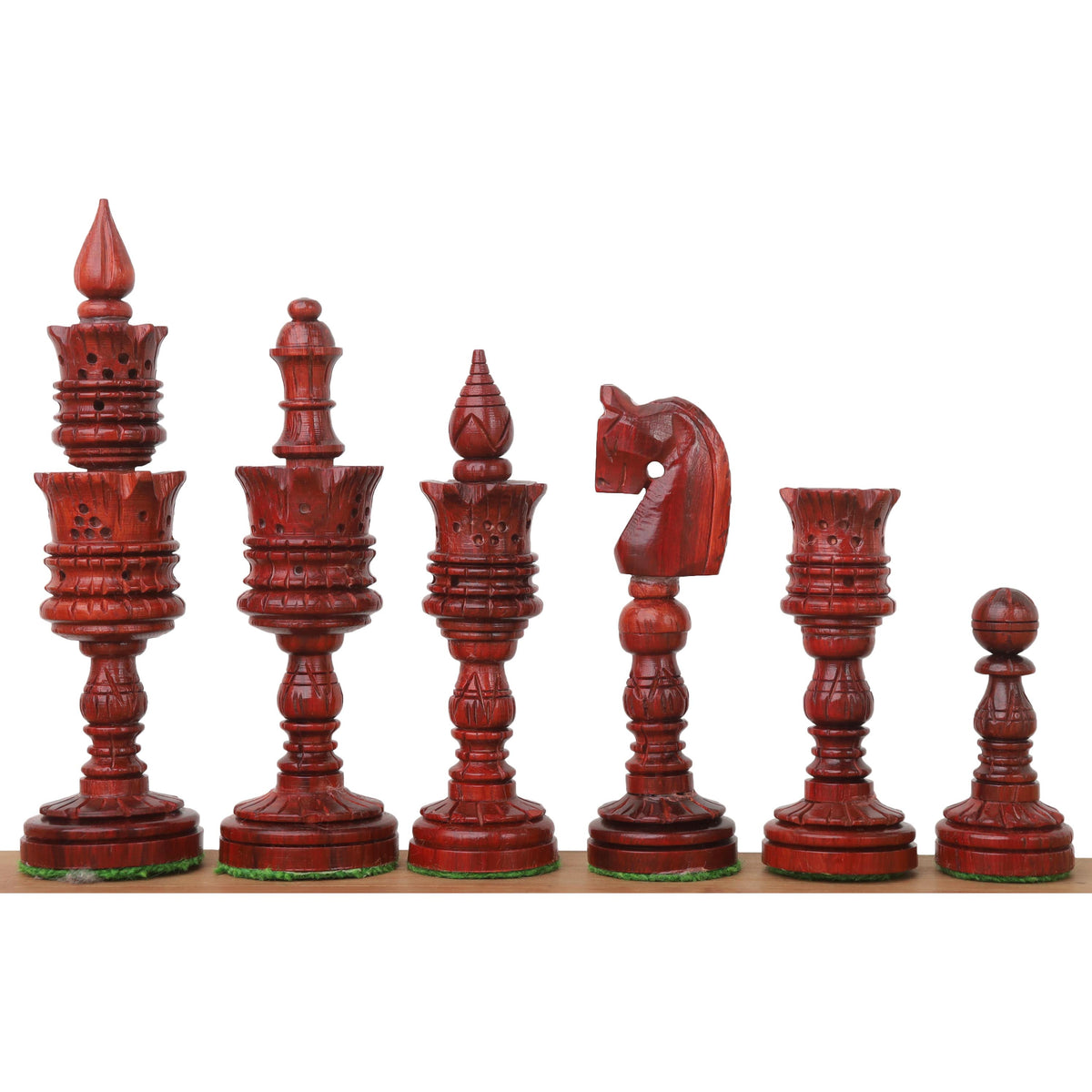 Complete set of 4.7" Lotus Series weighted Bud Rosewood chess pieces displayed in a professional lineup.