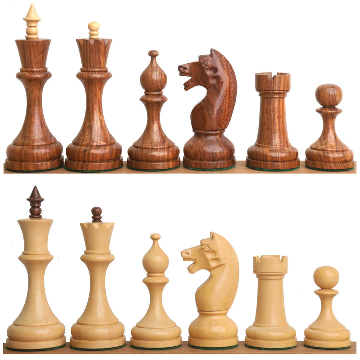 Jeu de pièces d'échecs 4.5" Soviétique Russe des années 1960 - Double poids en palissandre doré