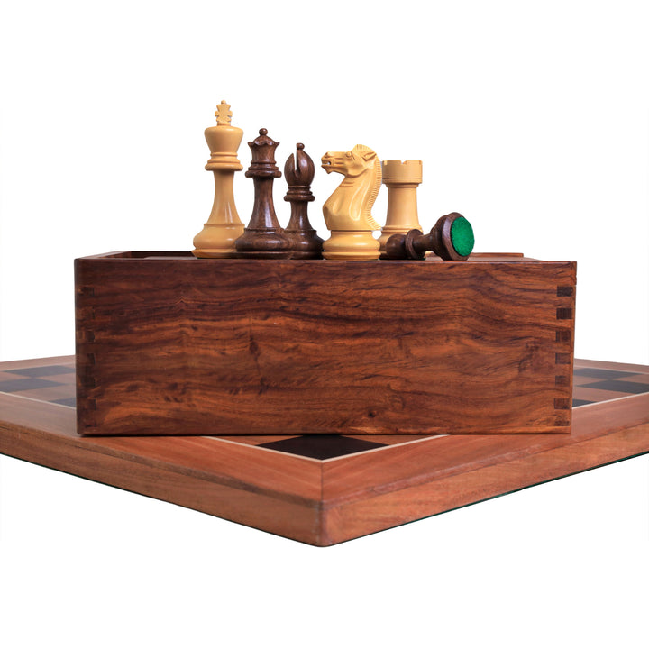Combo of 4.1" Pro Staunton Weighted Golden Rosewood Chess Set With 22.5" Ebony Acacia Chess Board & Storage Box