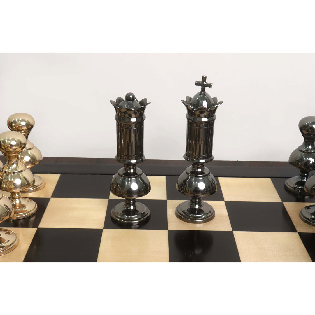 6” Giant Victorian Series Brass Metal Luxury Chess Set - Pieces Only - Metallic Gold & Grey