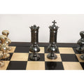 Elegant metallic grey king and queen pieces from the giant Victorian series brass metal chess set.