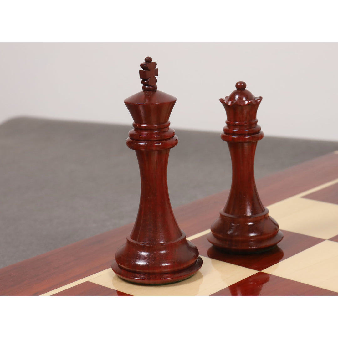 Jeu d'échecs américain de luxe 4.2 » légèrement imparfait - Pièces d'échecs uniquement - Bois de Budrose à triple lestage