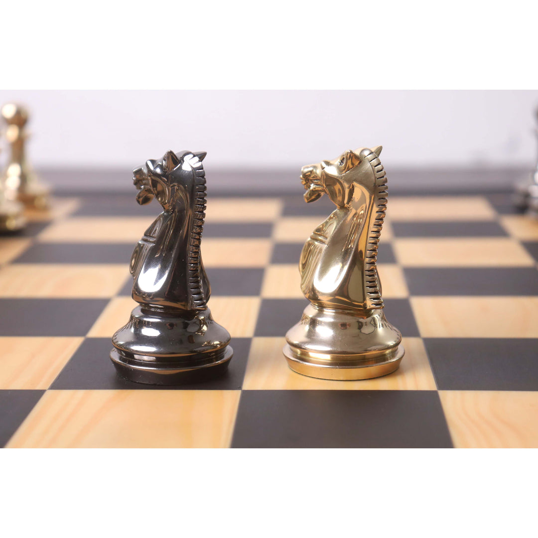 3.9" Fierce Knight Series Brass Metal Luxury Chess Set - Pieces Only - Metallic Gold & Grey - Warehouse Clearance - USA Shipping Only