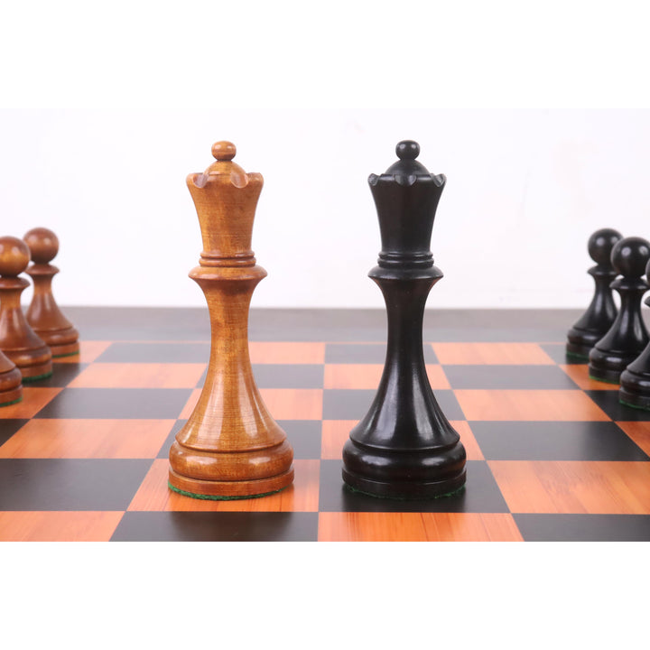 1935 Botvinnik Flohr-II Soviet Chess Pieces Only Set -Distress Antiqued Boxwood & Ebonised Boxwood- 4.4" King - Warehouse Clearance - USA Shipping Only