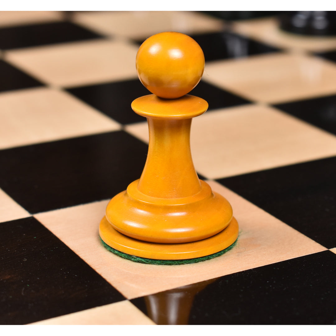 Slightly Imperfect 1849-50 Leuchars Cook Staunton Chess Set - Chess Pieces Only - Ebony Wood & Antiqued Boxwood - 4.5"