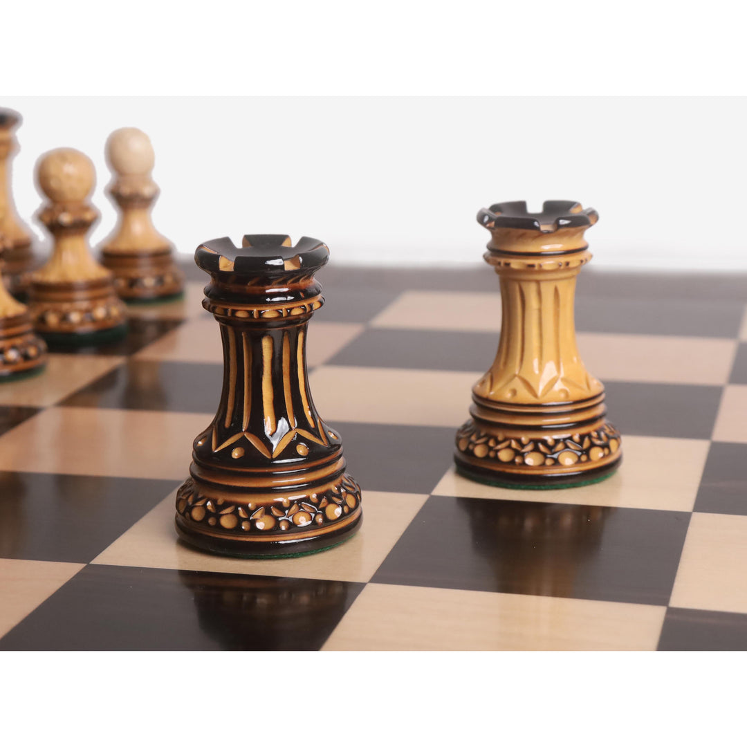 Alexandria Luxury Staunton Burnt Carving Chess Set- Chess Pieces Only - Triple Weighted - Lacquered Boxwood - Warehouse Clearance - Europe Shipping Only