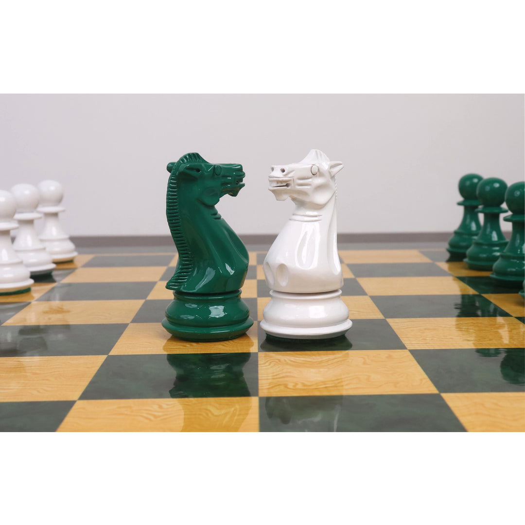 4.1" Pro Staunton Weighted Green & White Painted Wooden Chess Set- Chess Pieces Only