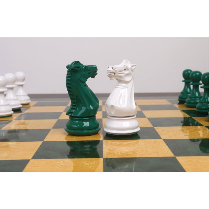 4.1" Pro Staunton Weighted Green & White Painted Wooden Chess Set- Chess Pieces Only