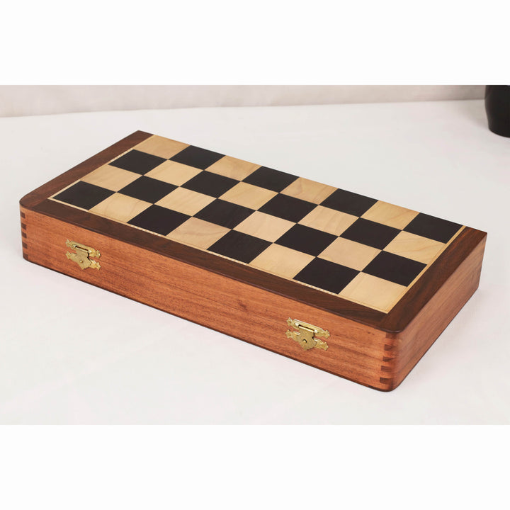 16" Craftsman Folding Magnetic Travel Chess Set – Ebony & Maple Wood Board with Ebonized Pieces | Luxurious Gift Set