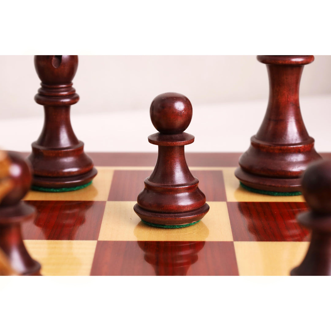 4.1" Pro Staunton Weighted Wooden Chess Set- Chess Pieces Only - Lacquered Distress Antiqued Boxwood & Mahogany Stained Boxwood