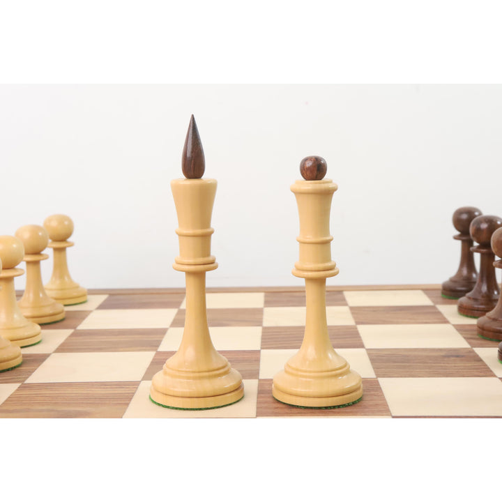 Zestaw rosyjskich szachów Averbakh - figury w kolorze Golden Rosewood z 21-calową deską szachową Drueke Style Golden Rosewood.