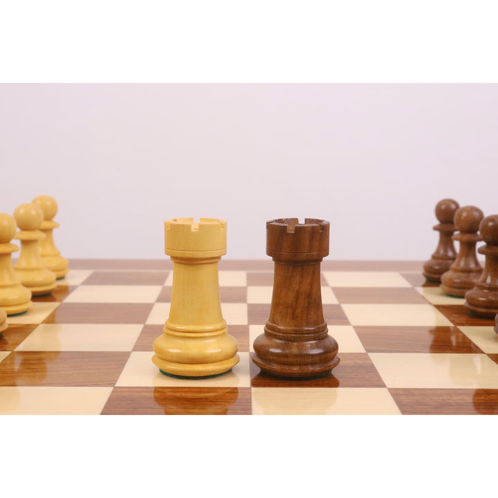 Tablero de ajedrez de torneo de 23 pulgadas con piezas de ajedrez de madera pesadas Pro Staunton de 4,1 pulgadas - Palisandro dorado y boj.