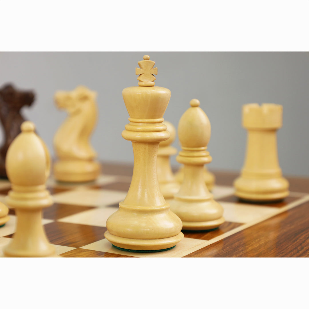 Combo of 30" Chessmaster's Series Golden Rosewood Chess Table with 4.1" Pro Staunton Weighted Golden Rosewood Pieces with Storage Drawers