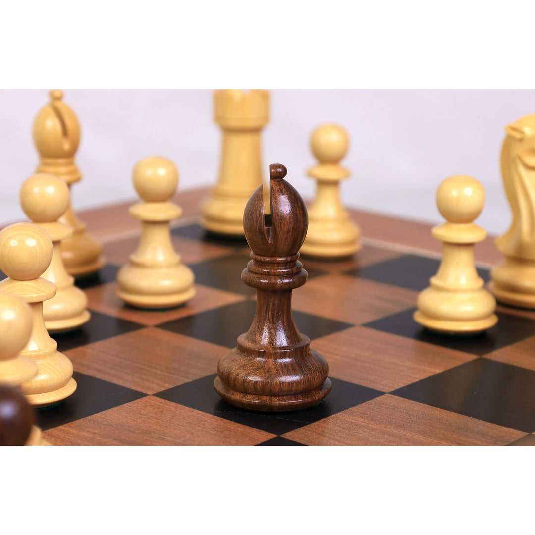 Combo of 4.1" Pro Staunton Weighted Golden Rosewood Chess Set With 22.5" Ebony Acacia Chess Board & Storage Box