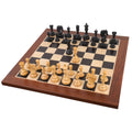 Full Goliath Series luxury wooden Staunton chess set arranged for play on a wooden board.