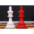 Intricately carved white and crimson red lacquered King pieces from the luxury Napoleon Staunton collection.