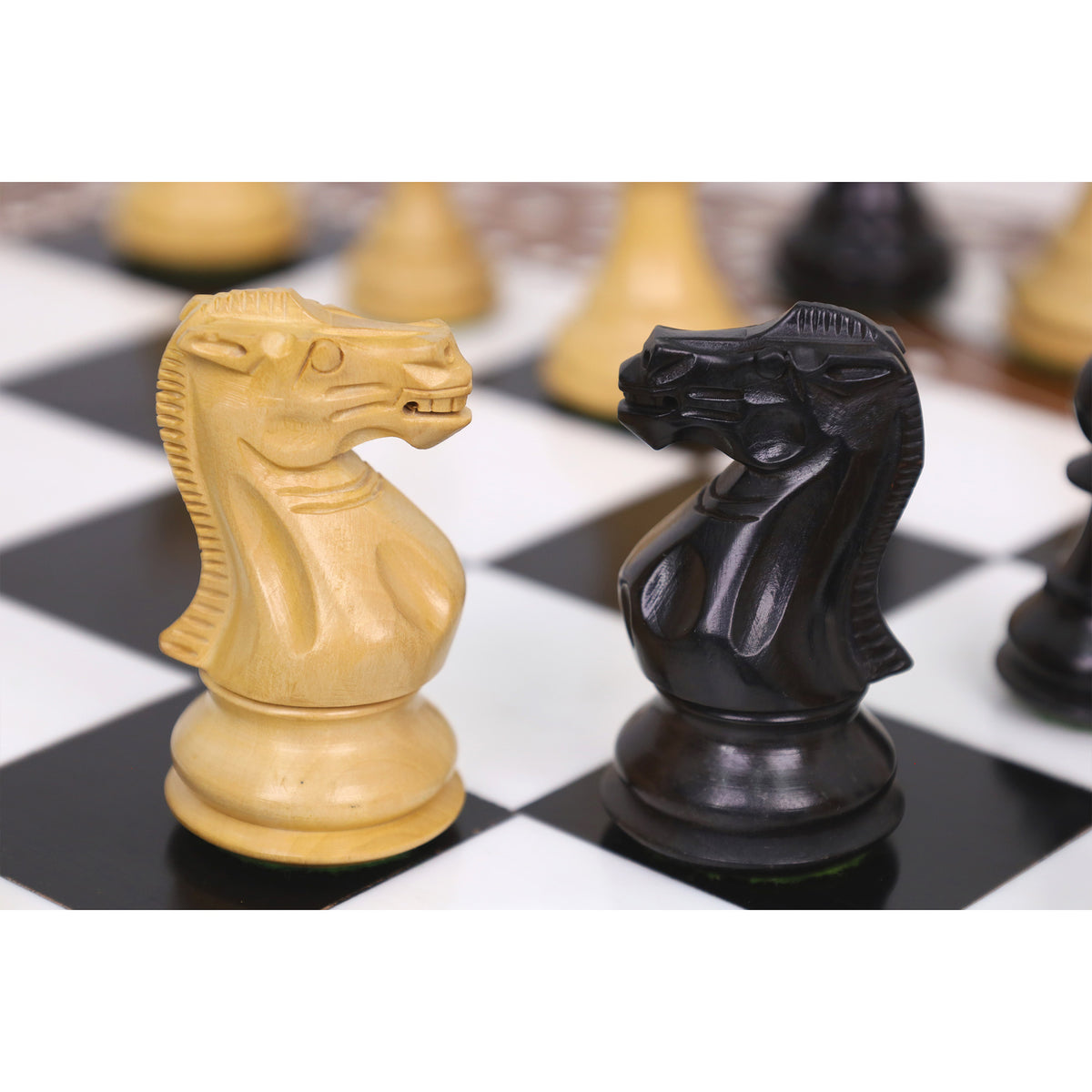 24" Boutique Luxury Round Chess Board Table with Staunton Chess Pieces - Weighted Ebonised Boxwood