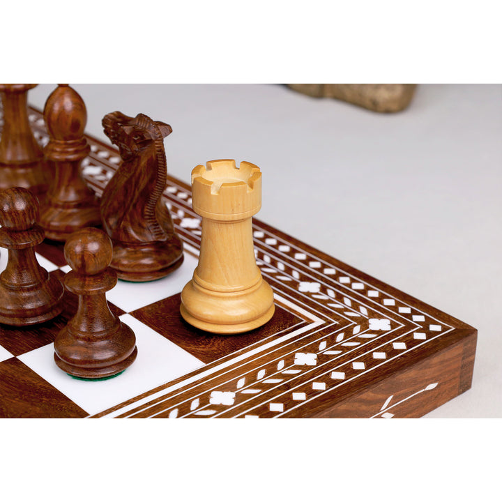 4.1" Pro Staunton Rosewood Chess Set with 21" Golden Rosewood & Acrylic Ivory Inlaid Wooden Folding Chess board
