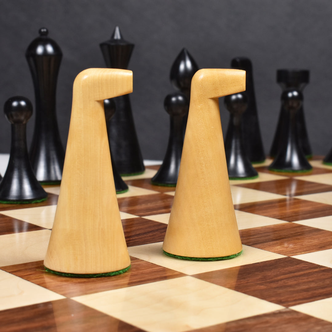 Hermann Ohme Combo Chess Set - 3.6" Ebonised Boxwood Pieces with Golden Rosewood Board and Box