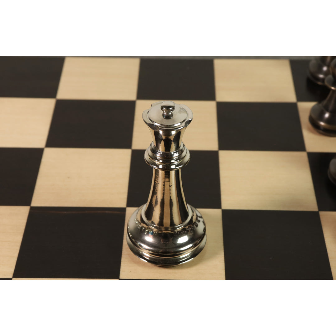 4.3" Staunton Inspired Brass Metal Luxury Chess Set- Chess Pieces Only Set-Silver & Antique - Warehouse Clearance - UK Shipping Only