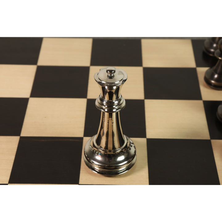 4.3" Staunton Inspired Brass Metal Luxury Chess Set- Chess Pieces Only Set-Silver & Antique - Warehouse Clearance - UK Shipping Only