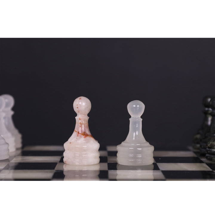 Slightly Imperfect  10" Onyx Marble Chess Set - Black & White Stone Board & Pieces